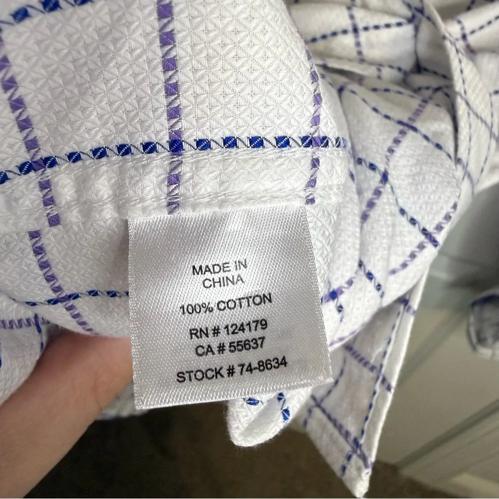 Johnston & Murphy Mens Large‎ White Purple Blue Button Up Long Sleeve Shirt